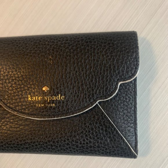 Kate Spade Black Pebble Leather Scallop Trim Wallet Leewood Place Tavy - Picture 8 of 12
